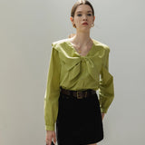 Women's Chic Bow Tie Neck Blouse Featuring Long Sleeves