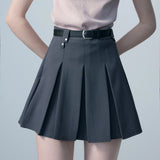Women's High-Waisted Pleated A-Line Mini Skirt with Belt
