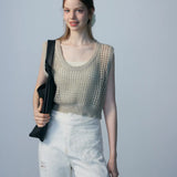 Sleeveless Crochet Knit Vest with Scoop Neckline