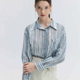 Women's Striped Button-Up Shirt with Front Pocket