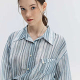 Women's Striped Button-Up Shirt with Front Pocket