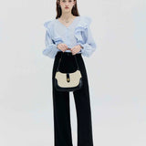Ruffled Collar Button-Up Blouse with Statement Sleeves