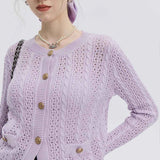 Women's Vintage Knit Cardigan V-Neck Single Breasted Long Sleeve Sweater