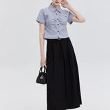Chic Women's Cropped Button-Down with Structured Fit and Cap Sleeves