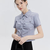 Chic Women's Cropped Button-Down with Structured Fit and Cap Sleeves