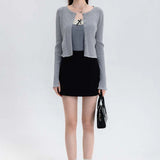 Cropped Ribbed Cardigan with Front Button Closure