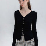 Women's Fitted V-Neck Cardigan with Button Accents