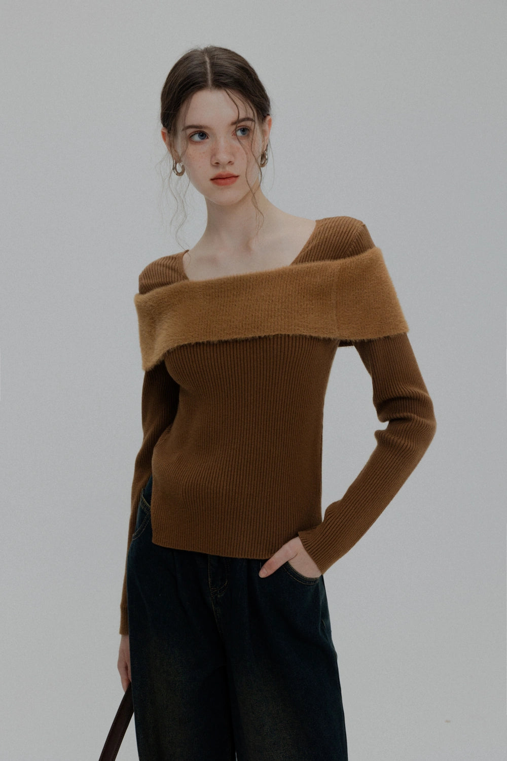 Off-Shoulder Fuzzy Neckline Sweater