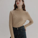 Ribbed Knit Sweater with Lace Collar and Cuff Detail