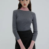 Women's Contrast Cuff Mock Neck Sweater - Cozy Knit Pullover
