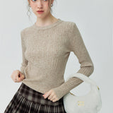 Cropped Ribbed Knit Sweater with Long Sleeves