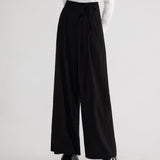 Elegant High Waist Wide-Leg Black Pants with Belt Detail - Stylish Design