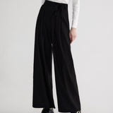 Elegant High Waist Wide-Leg Black Pants with Belt Detail - Stylish Design