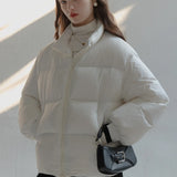 Winter Puffer Jacket in Blush Pink with Front Pockets and Zip Closure