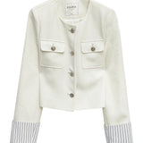 Woman's Casual Round-Neck Jacket with Front Pockets and Button Detail
