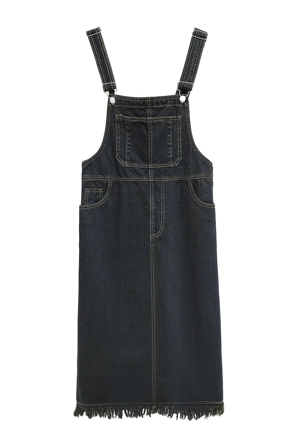 Women's Casual Denim Overall Dress with Frayed Hem Detail