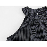 Striped Gathered Neckline Sleeveless Top - Modern Elegance