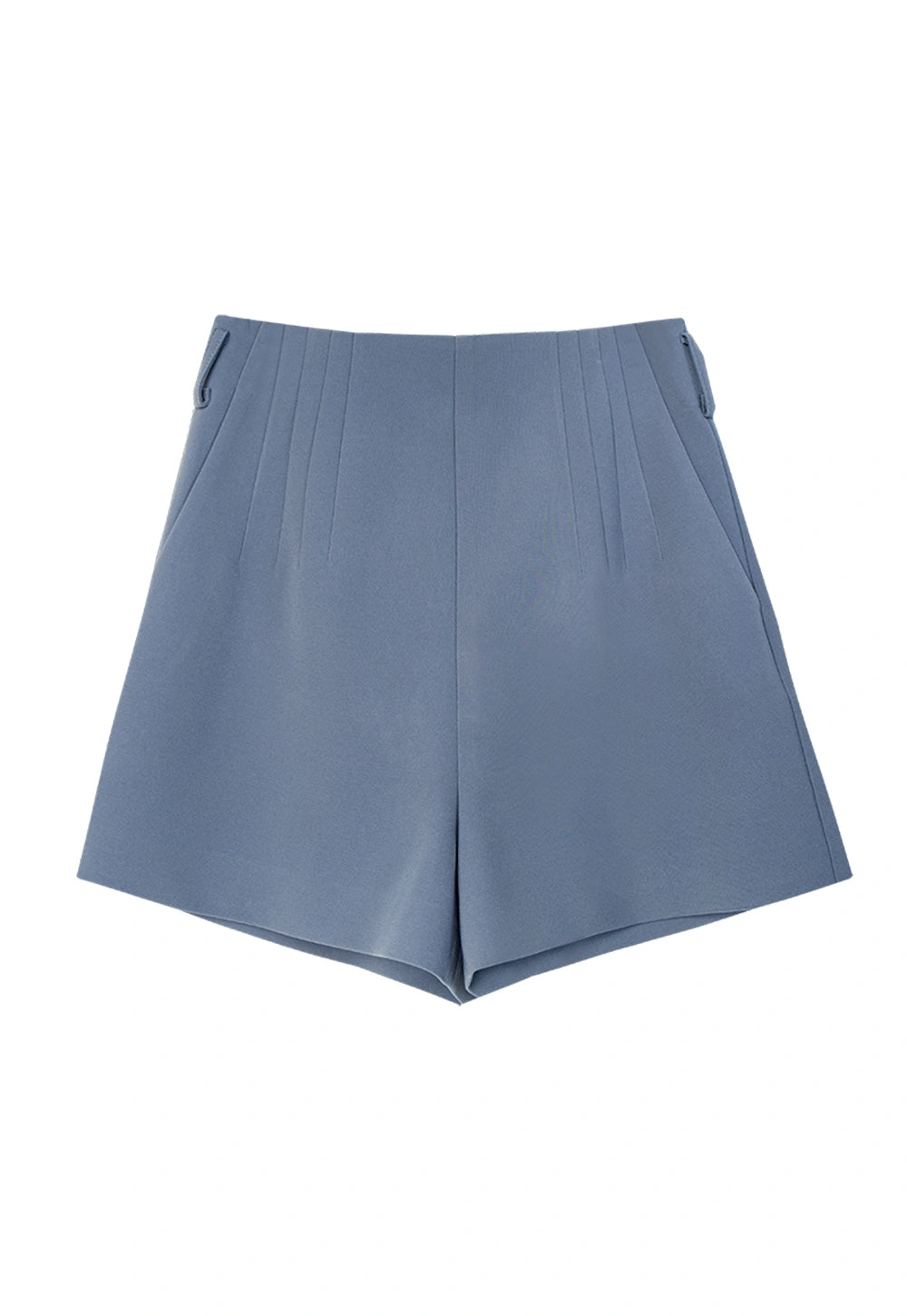 Women's Blue Pleated Shorts - High Waist