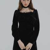 Feather-Trimmed Textured Long-Sleeve Dress