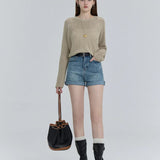 Chic Cropped Knit Sweater with Drawstring Hem