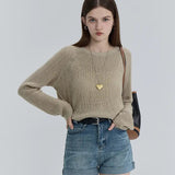 Chic Cropped Knit Sweater with Drawstring Hem