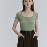Chic Cap-Sleeve Knit Top with Elegant Boat Neckline
