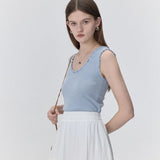 Delicate Ribbed Tank Top with Ruffled Neckline