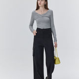 Long Sleeve Gathered Front Top for a Touch of Sophistication