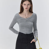 Long Sleeve Gathered Front Top for a Touch of Sophistication
