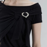 Romantic Twist-Front Top with Rhinestone Heart Detail