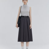 Elegant Pleated Midi Skirt with Pocket Flap Detail