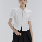 Chic Short-Sleeve Zippered White Blouse