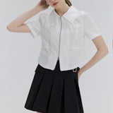 Chic Short-Sleeve Zippered White Blouse