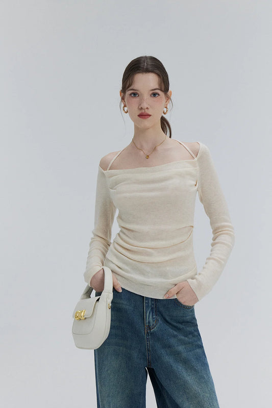 Chic Off-Shoulder Slim Fit Knit Top - Elegantly Casual