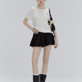 Classic Cable Knit Short-Sleeve Sweater with Embroidered Monogram