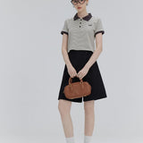 Chic Striped Polo Tee with Elegant Contrast Collar