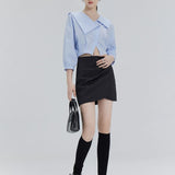 Chic Cropped Collared Blouse with Button Detail
