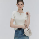 Chic Keyhole Knit Top with Ruffled Sleeves