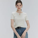 Chic Keyhole Knit Top with Ruffled Sleeves