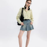 Casual Chic Layered Ruffle Mini Denim Skirt with Belt