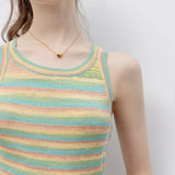Women's Rainbow Stripe Round Neck Knitted Tank Top