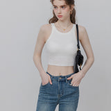 Women's Minimalist Tight White Sleeveless Crop Top