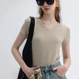 Chic V-Neck Tee with Casual Draping