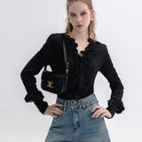 Elegant Layered Ruffle Collar Blouse - Sophisticated Charm for All Occasions