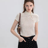 Vintage Charm Lace Blouse with Elegant Frog Button