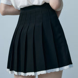 Classic Charcoal Pleated Mini Skirt with Lace Trim - Chic Schoolgirl Style