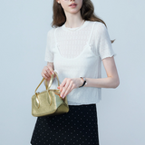 Women's Knit Short Sleeve Top with Embellished Neckline and Bow Details