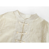 Embroidered Mandarin Collar Top with Chinese Knot Buttons - Traditional Elegance