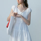 Women's Tie-Front V-Neck Dress with Ruffled Sleeves