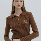 Women's Collared Cable Knit Cardigan with Button Detail
